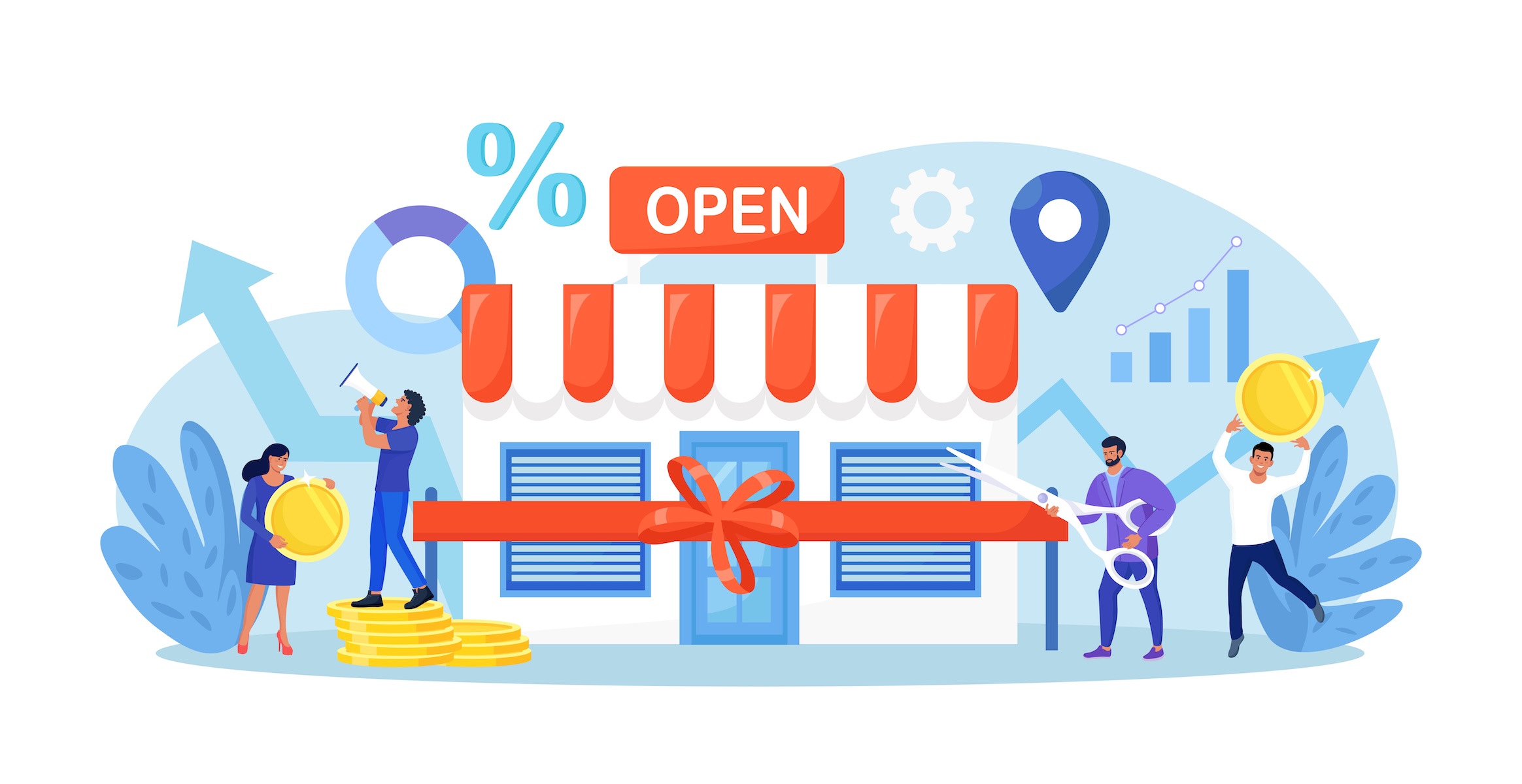 Business owner, entrepreneur open retail shop, cutting ribbon with scissors. Backing startup project. Banking loan to start new business. Investment in small business. New local store, happy customers Business Services - Brunswick Chamber of Commerce for Brunswick County Virginia